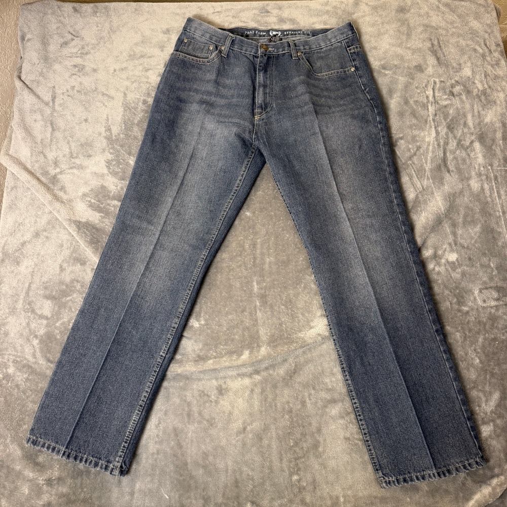 Phat Farm Mens 38x30 Straight Fit Jeans Blue Denim 100% Cotton Streetwear